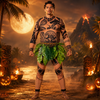 Halloween-bodysuitkostuum van spandex voor het hele lichaam met tribal tattoo-print en bladerenrok