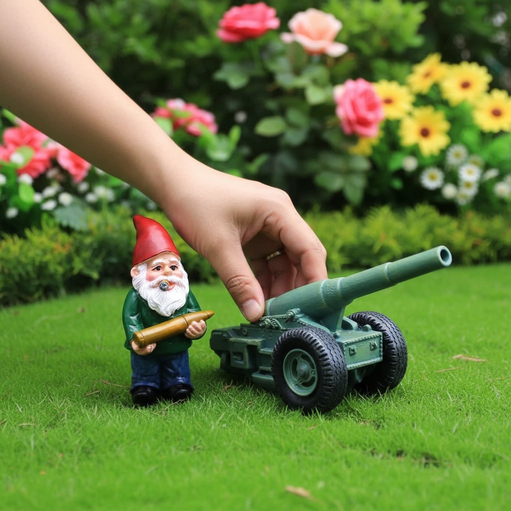 Halloween grappig tuinkabouterfiguurtje met kanon, miniatuurset van hars, solar