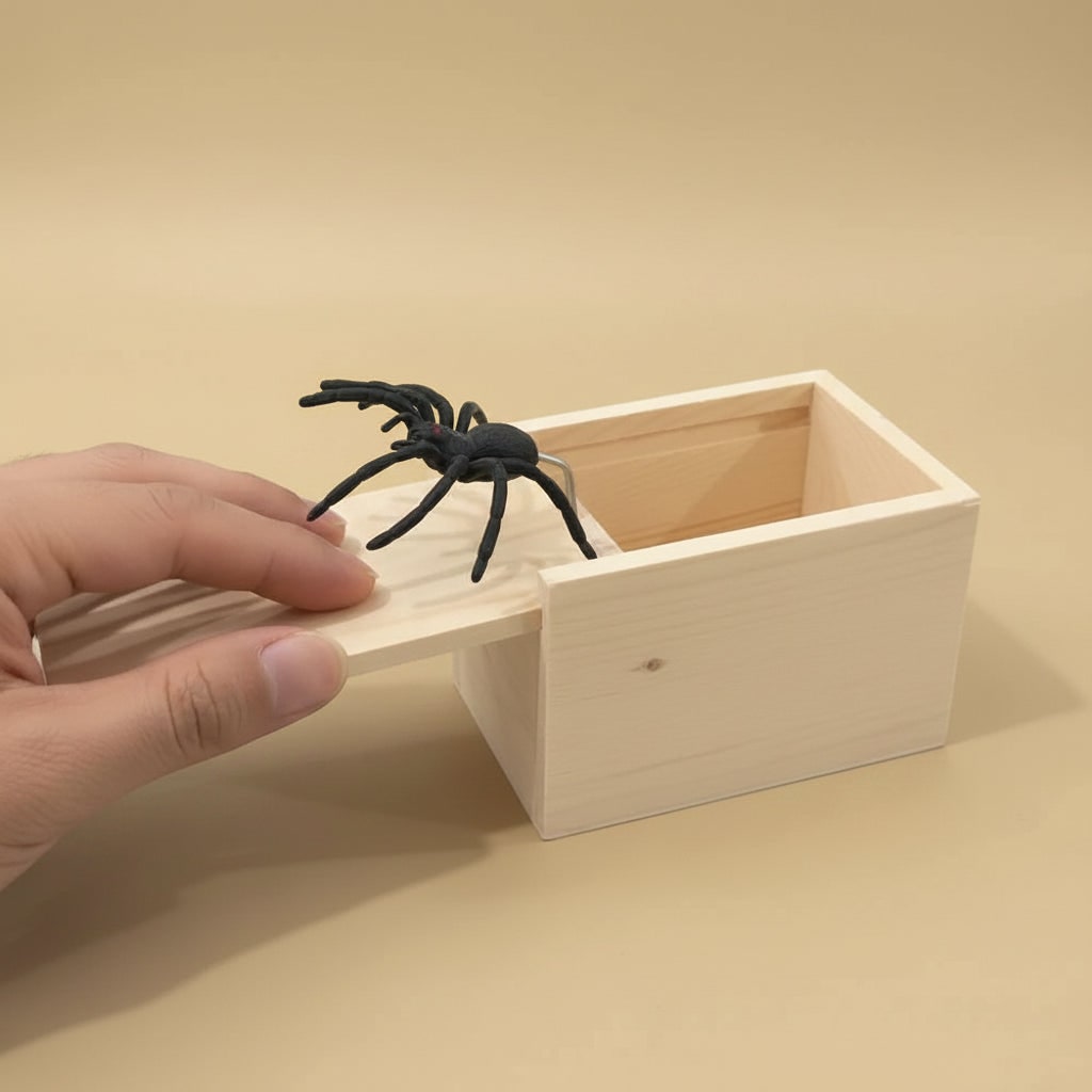 Halloween grapcadeaudozen grappige prank spinnendoos met schrikmechanisme houten verrassing