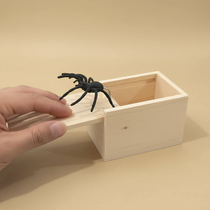 Halloween grapcadeaudozen grappige prank spinnendoos met schrikmechanisme houten verrassing