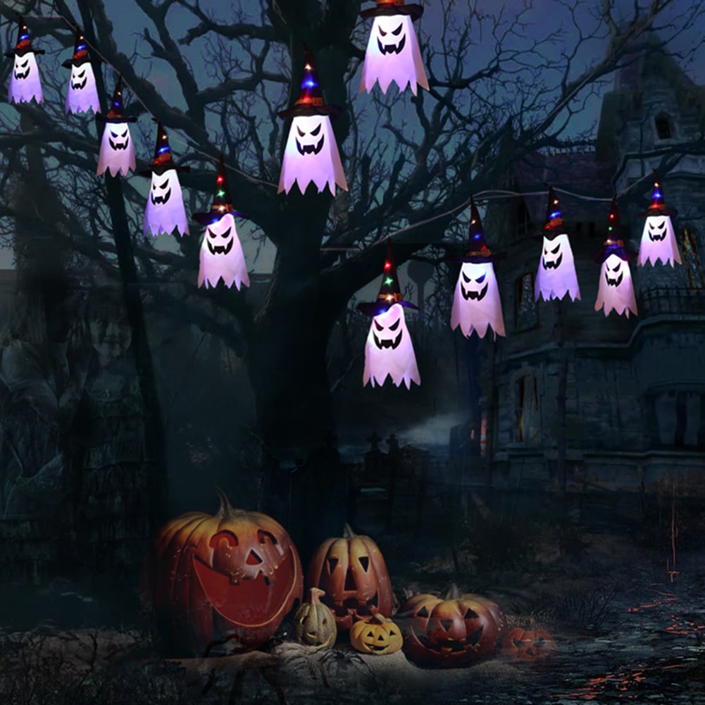 Halloween spookdecoratie met verlichting, ophangbaar met LED-lichtsnoer voor feestdecoratie