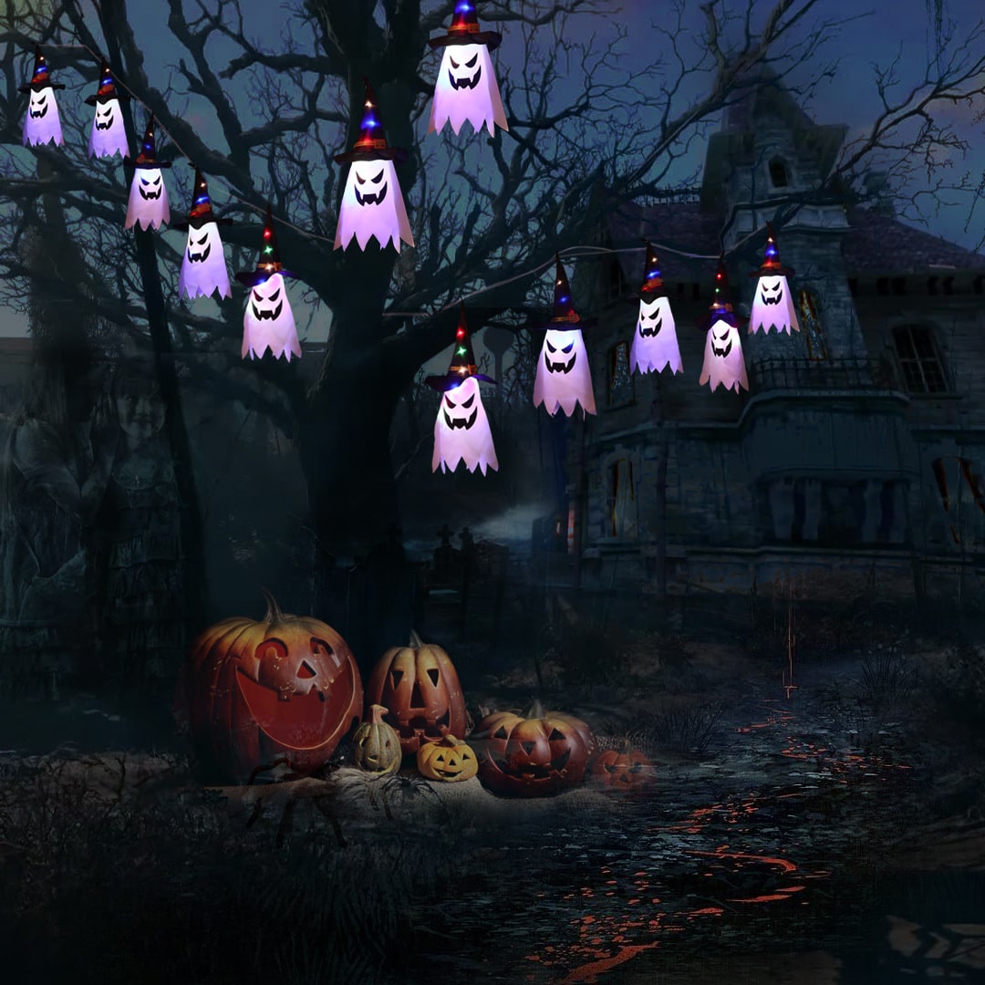 Halloween spookdecoratie met verlichting, ophangbaar met LED-lichtsnoer voor feestdecoratie