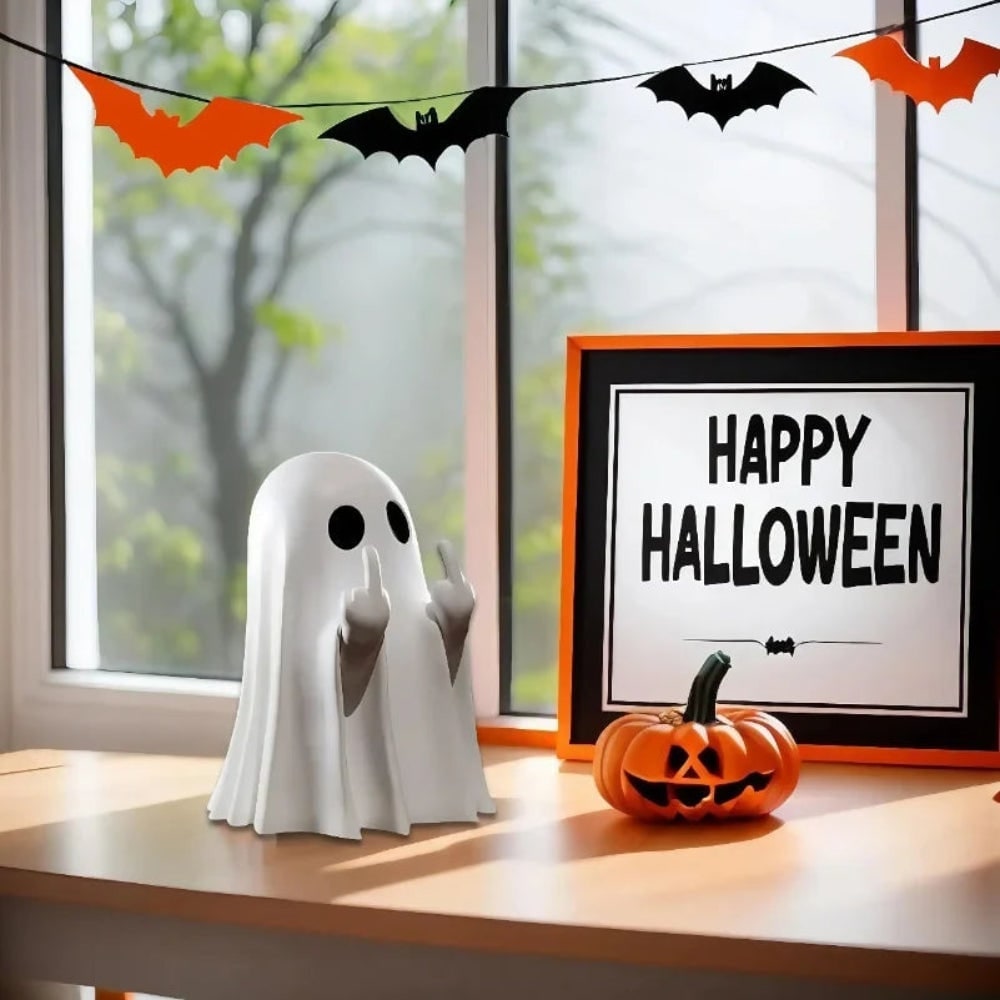 Halloween spookdecoratie beeldje met middelvingergebaar tafelstandbeeld voor feest