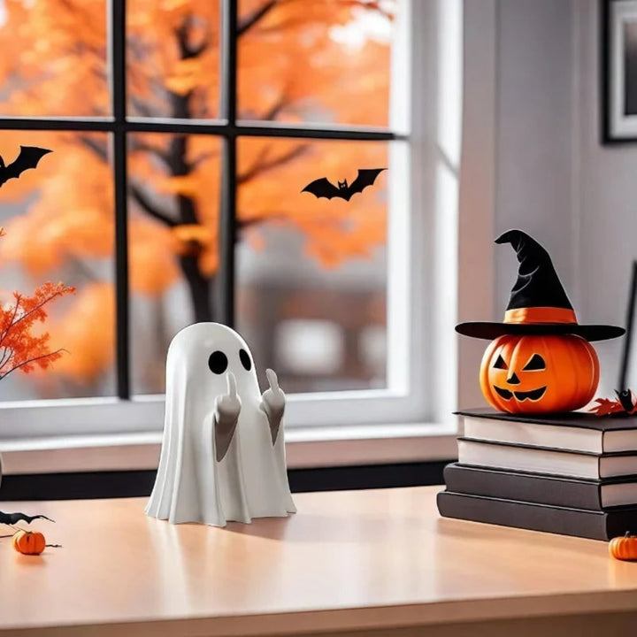 Halloween spookdecoratie beeldje met middelvingergebaar tafelstandbeeld voor feest