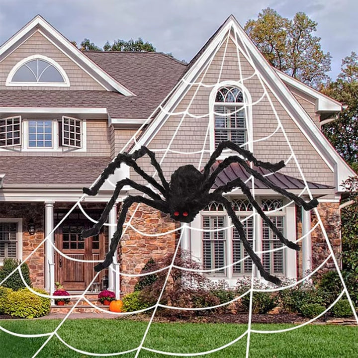 Halloween reuzenspin decoratie met web en buigbare poten voor tuin buiten