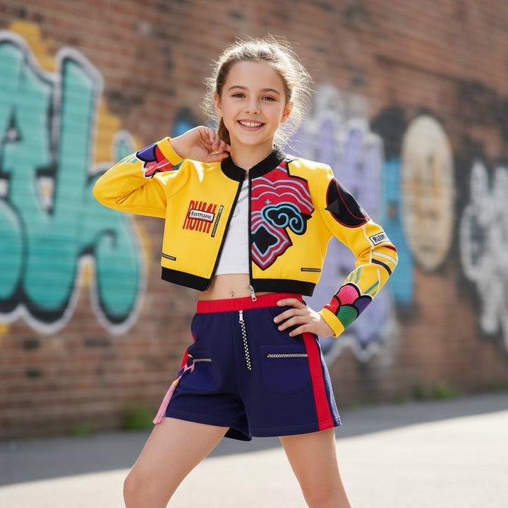 Halloween hiphop-danskostuum met crop top, short en joggingbroek voor optredens en feesten