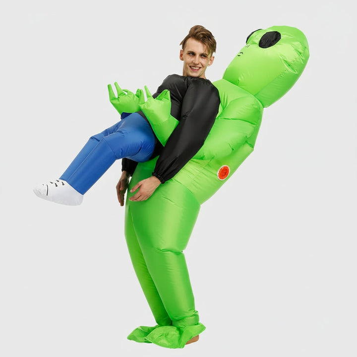 Opblaasbaar Halloween-alienkostuum met bungelende benen en luchtblazer