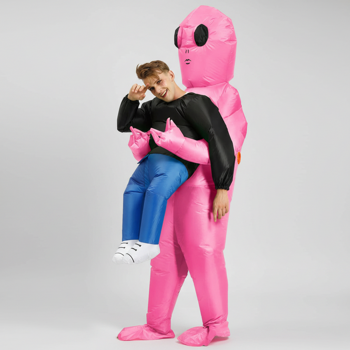 Opblaasbaar Halloween-alienkostuum met bungelende benen en luchtblazer