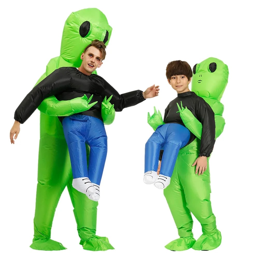 Opblaasbaar Halloween-alienkostuum met bungelende benen en luchtblazer