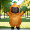 Halloween opblaasbaar capibarakostuum met bladhoed en ingebouwde ventilator, grappig dierenpak