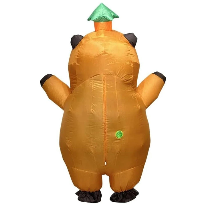 Halloween opblaasbaar capibarakostuum met bladhoed en ingebouwde ventilator, grappig dierenpak