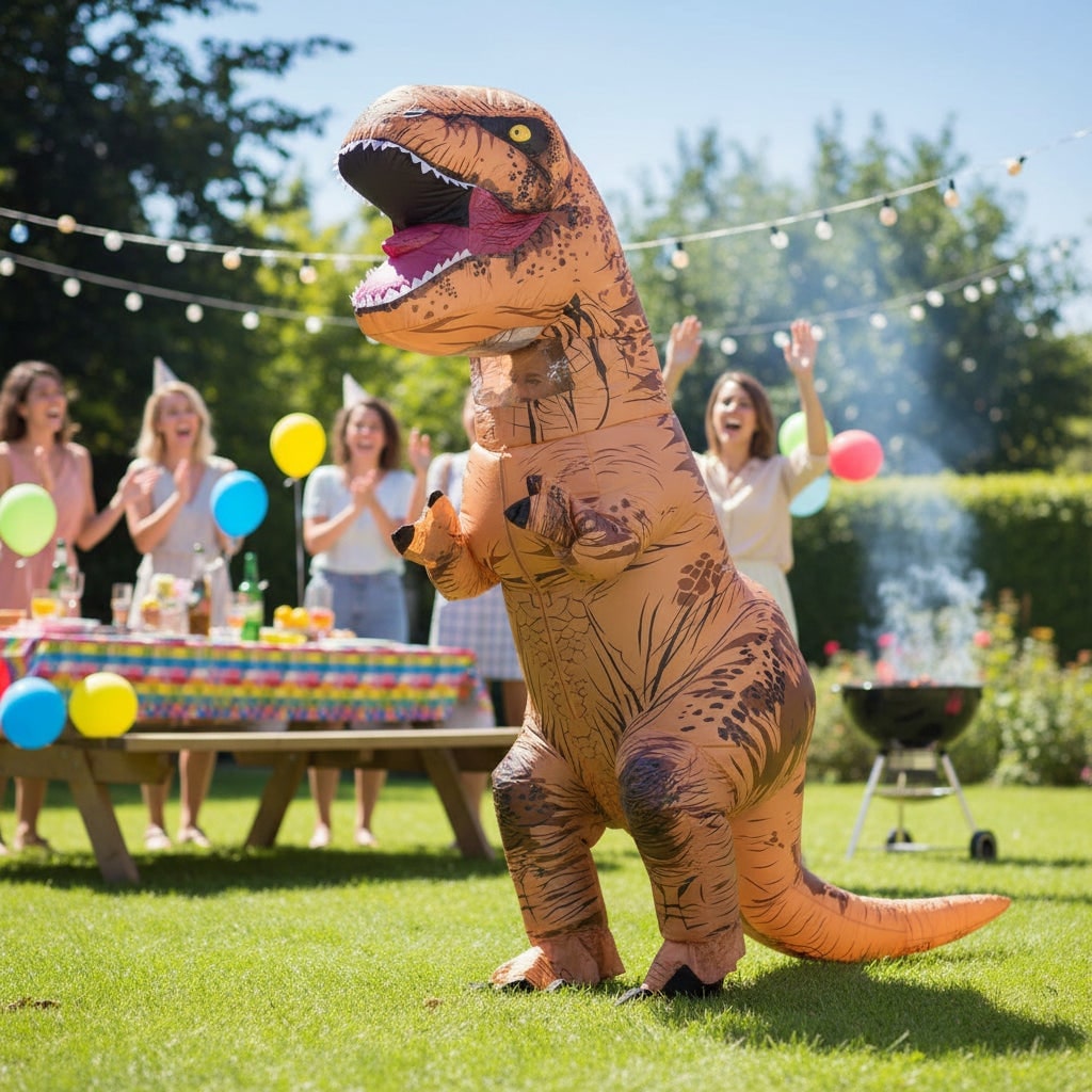 Halloween opblaasbaar dinosauruskostuum, T-rex-outfit met ingebouwde ventilator