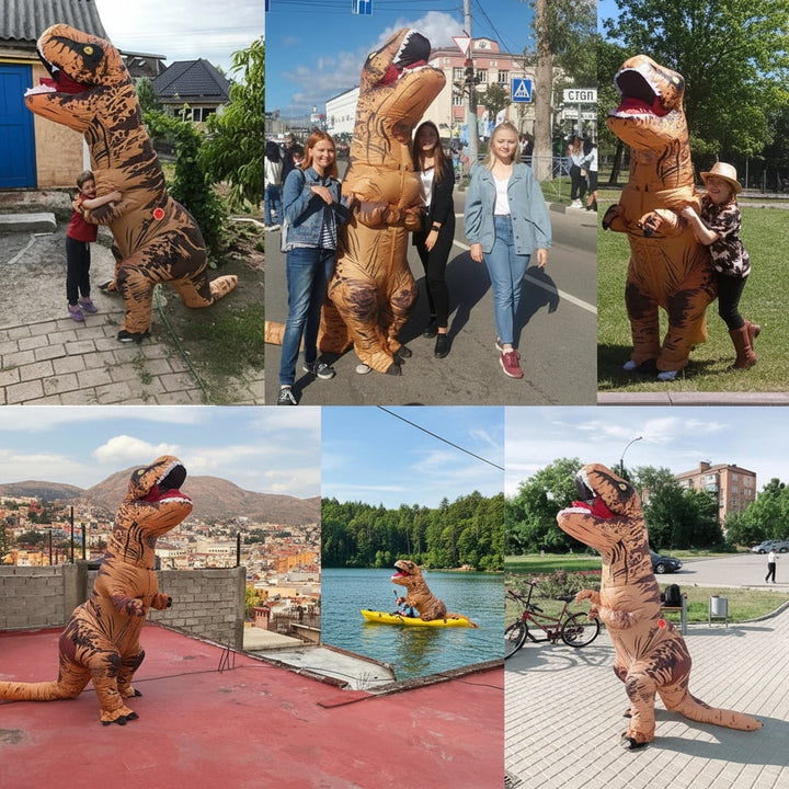 Halloween opblaasbaar dinosauruskostuum, T-rex-outfit met ingebouwde ventilator