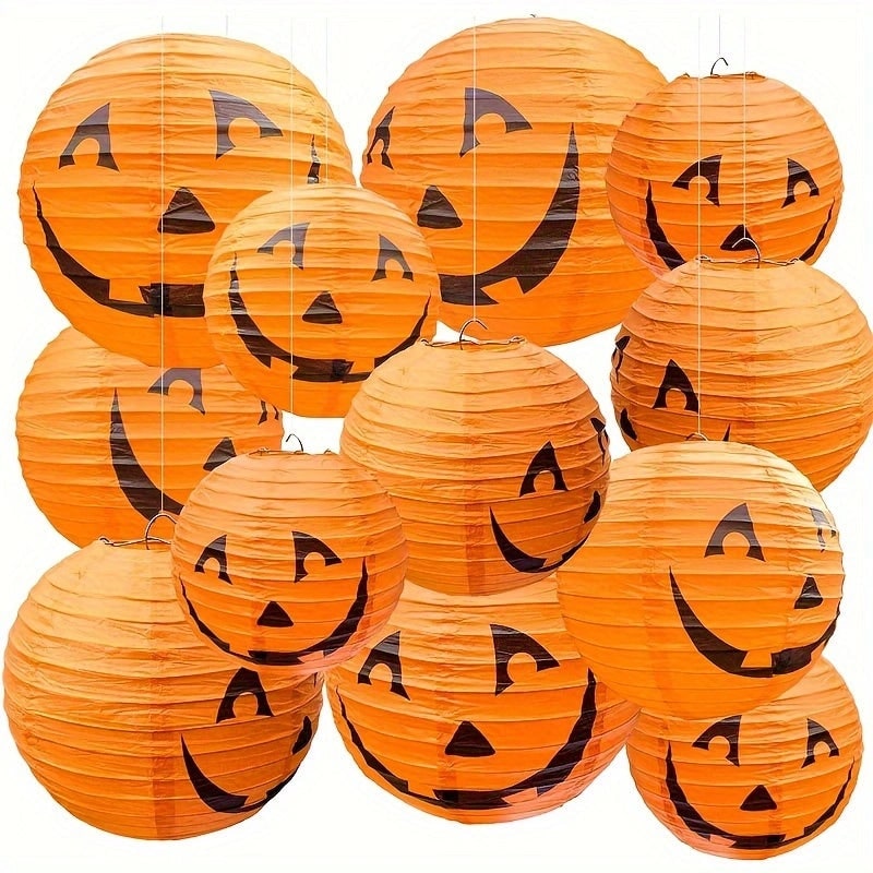 Halloween-pompoenlantaarn hangdecoratie van papier, set van 12