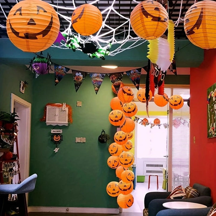 Halloween-pompoenlantaarn hangdecoratie van papier, set van 12