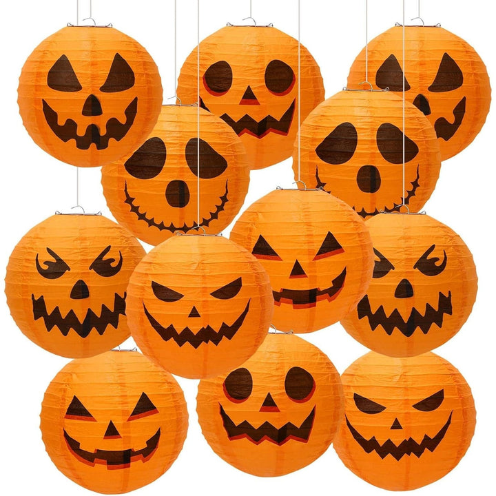 Halloween-pompoenlantaarn hangdecoratie van papier, set van 12