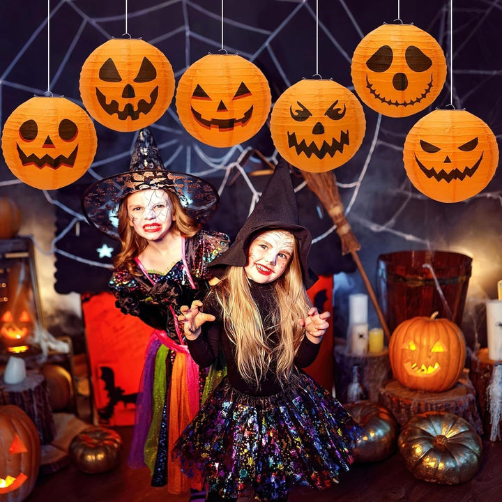 Halloween-pompoenlantaarn hangdecoratie van papier, set van 12