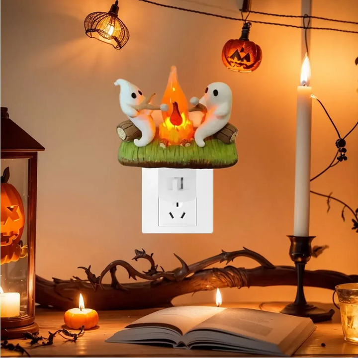 Halloween nachtlampje stekker spook kampvuur LED-decoratie voor kamer en feest