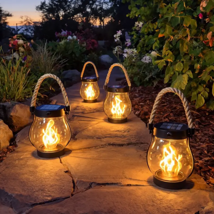 Halloween solar hanglantaarn voor buiten met flikkerend vlameffect en oplaadbaar via USB-C