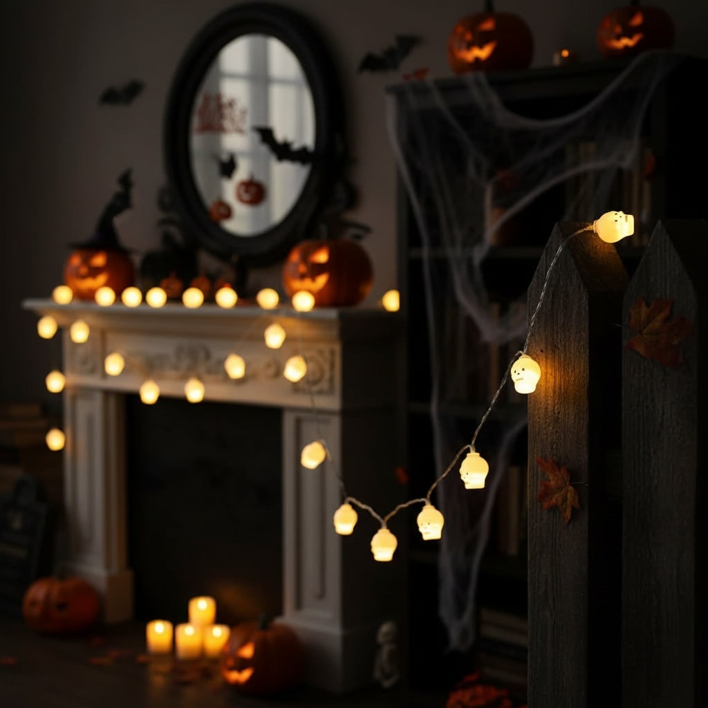 Halloween buitenlichtsnoer LED op batterijen voor terras feestdecoratie
