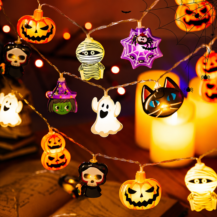 Halloween buitenlichtsnoer LED op batterijen voor terras feestdecoratie