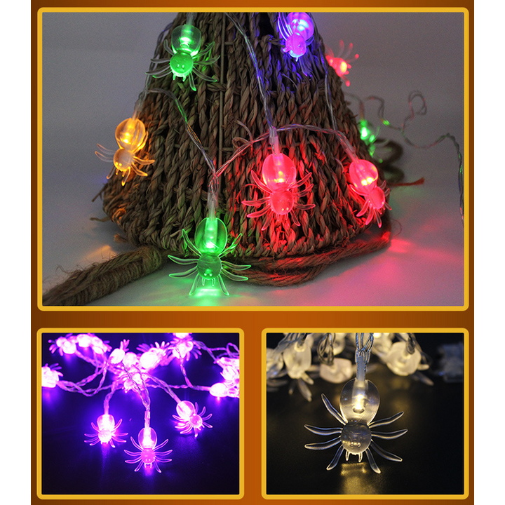 Halloween lichtsnoer voor buiten, LED op batterijen, met kapjes van pompoen, spook, vleermuis, schedel en oogbal, 10 lampjes