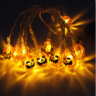 Halloween lichtsnoer voor buiten, LED op batterijen, met kapjes van pompoen, spook, vleermuis, schedel en oogbal, 10 lampjes