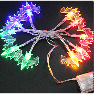 Halloween lichtsnoer voor buiten, LED op batterijen, met kapjes van pompoen, spook, vleermuis, schedel en oogbal, 10 lampjes