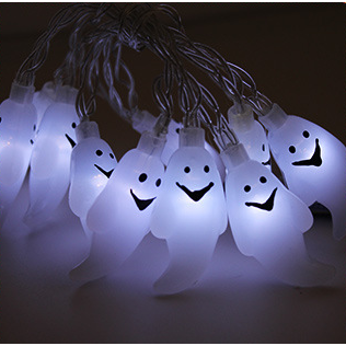 Halloween lichtsnoer voor buiten, LED op batterijen, met kapjes van pompoen, spook, vleermuis, schedel en oogbal, 10 lampjes