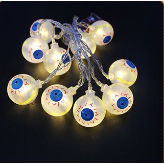 Halloween lichtsnoer voor buiten, LED op batterijen, met kapjes van pompoen, spook, vleermuis, schedel en oogbal, 10 lampjes
