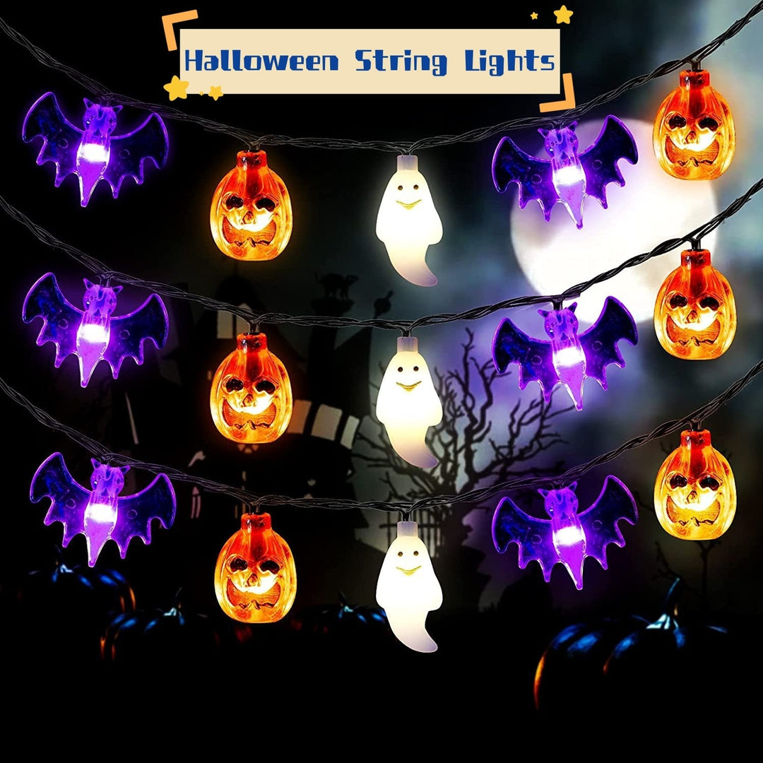 Halloween lichtsnoer voor buiten met LED en vleermuisfiguren, op batterijen, voor patio-feestdecoratie