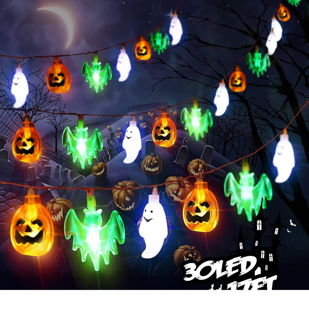 Halloween lichtsnoer voor buiten met LED en vleermuisfiguren, op batterijen, voor patio-feestdecoratie