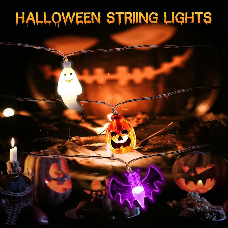 Halloween lichtsnoer voor buiten met LED en vleermuisfiguren, op batterijen, voor patio-feestdecoratie