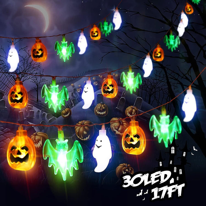 Halloween lichtsnoer voor buiten met LED en vleermuisfiguren, op batterijen, voor patio-feestdecoratie