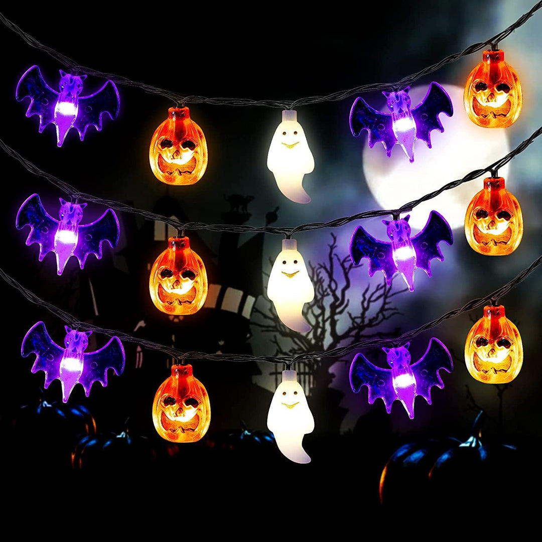 Halloween lichtsnoer voor buiten met LED en vleermuisfiguren, op batterijen, voor patio-feestdecoratie