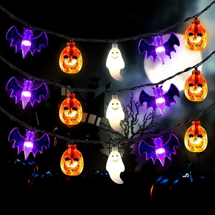 Halloween lichtsnoer voor buiten met LED en vleermuisfiguren, op batterijen, voor patio-feestdecoratie