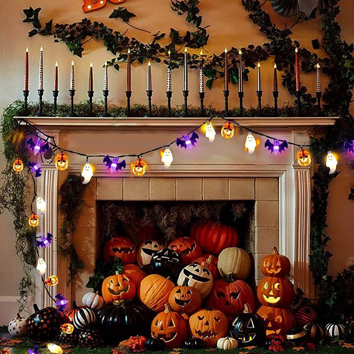 Halloween lichtsnoer voor buiten met LED en vleermuisfiguren, op batterijen, voor patio-feestdecoratie