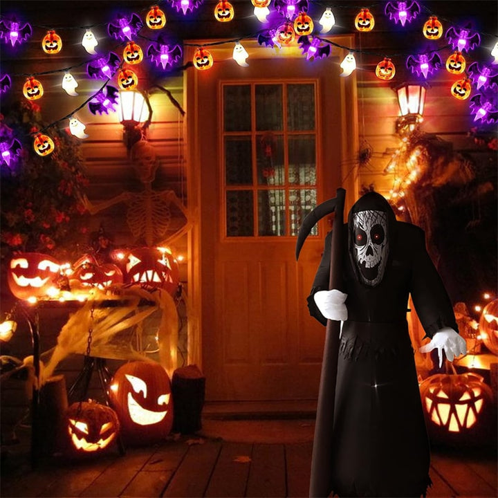 Halloween lichtsnoer voor buiten met LED en vleermuisfiguren, op batterijen, voor patio-feestdecoratie