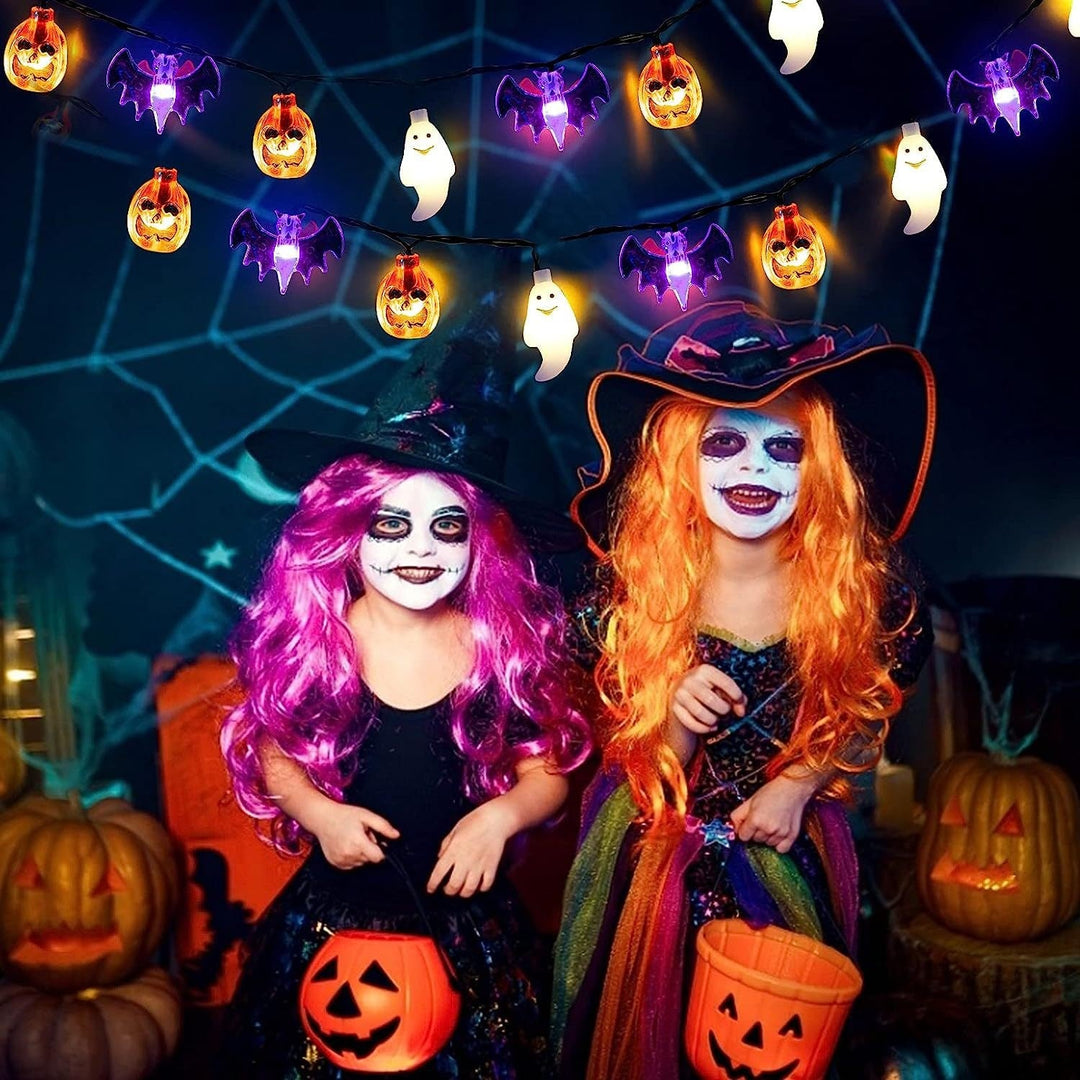 Halloween lichtsnoer voor buiten met LED en vleermuisfiguren, op batterijen, voor patio-feestdecoratie