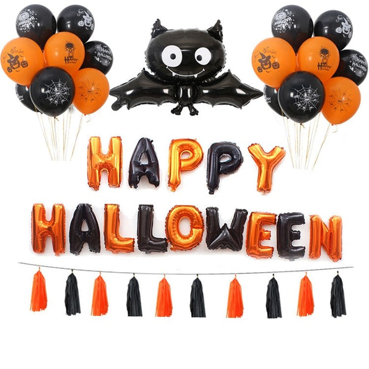 Halloween feestballonnen met folieletters, vleermuis, pompoen en spin, decoratieset