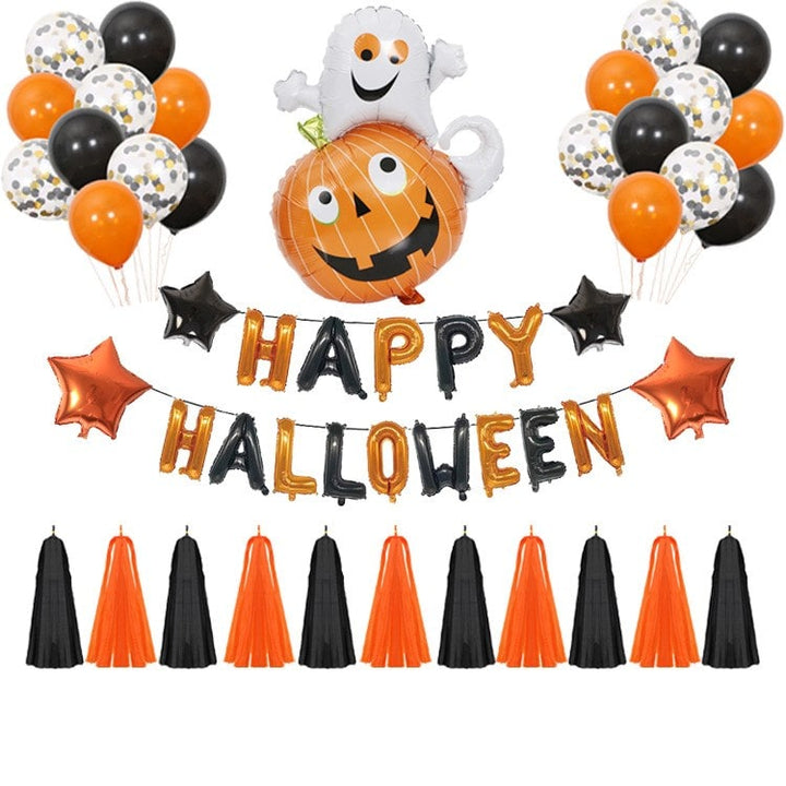Halloween feestballonnen met folieletters, vleermuis, pompoen en spin, decoratieset