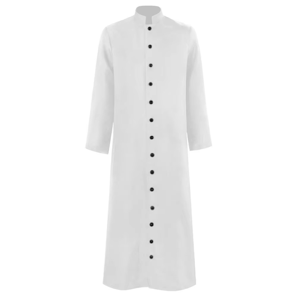 Halloween priesterkostuum, soutane met knopen aan de voorkant voor geestelijkenoutfit