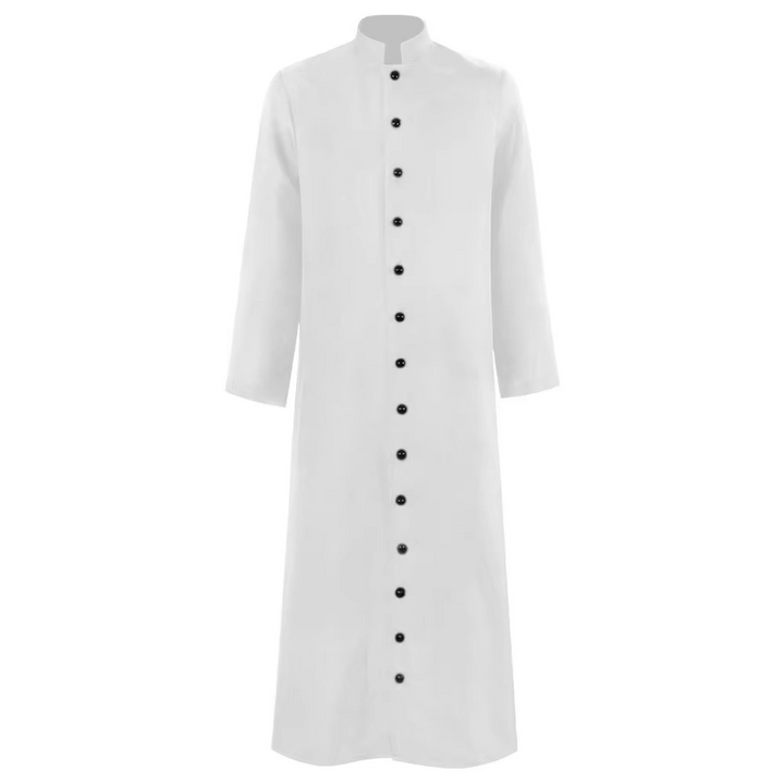 Halloween priesterkostuum, soutane met knopen aan de voorkant voor geestelijkenoutfit