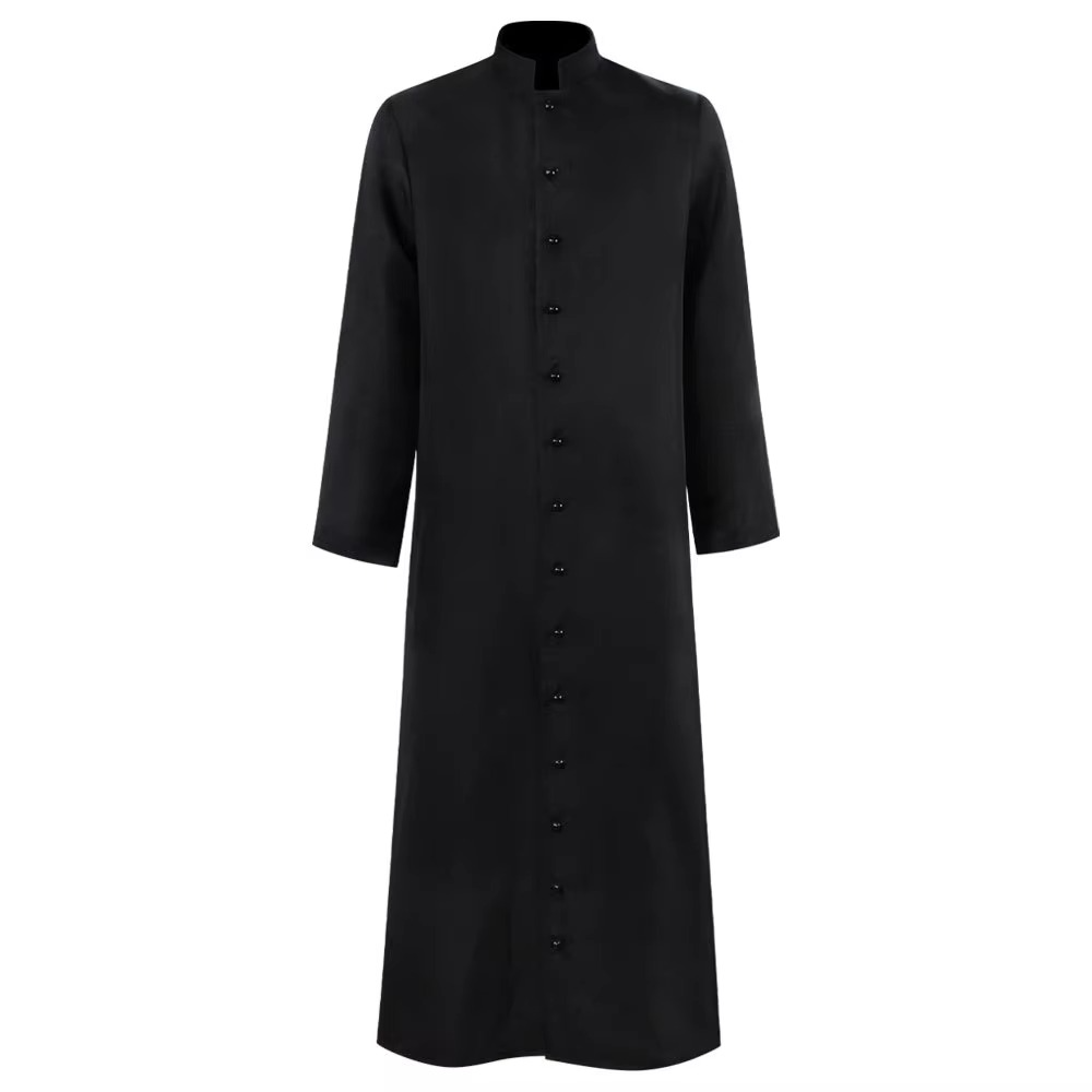 Halloween priesterkostuum, soutane met knopen aan de voorkant voor geestelijkenoutfit