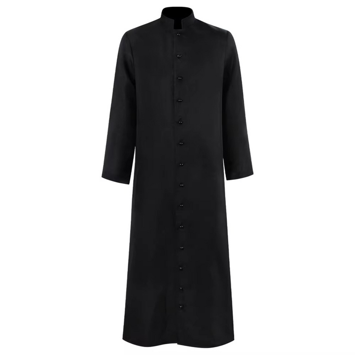 Halloween priesterkostuum, soutane met knopen aan de voorkant voor geestelijkenoutfit