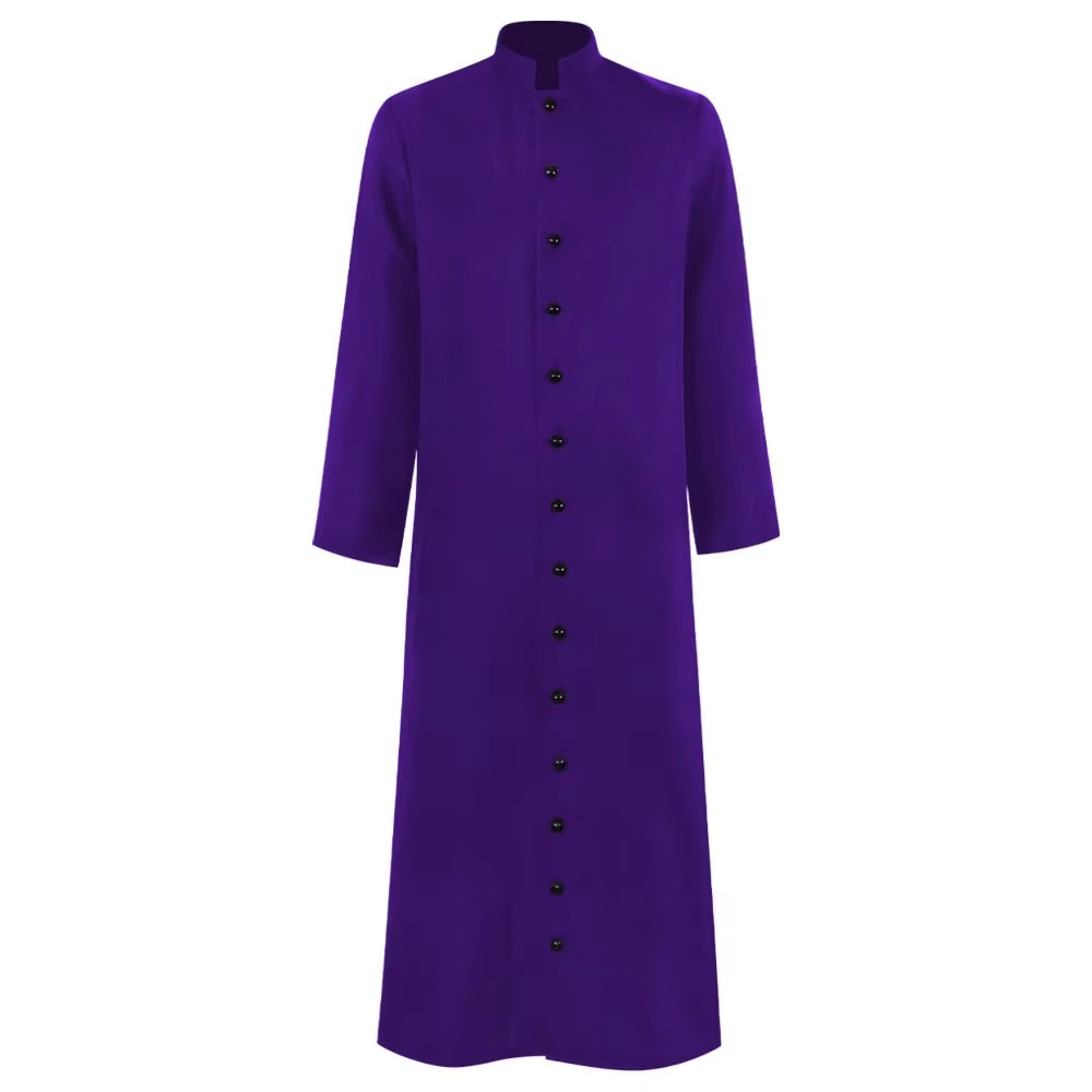 Halloween priesterkostuum, soutane met knopen aan de voorkant voor geestelijkenoutfit