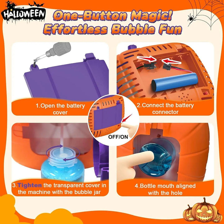 Halloween-pompoen-bellenblaasmachine met ledverlichting en automatische blazer voor feest en buitendecoratie