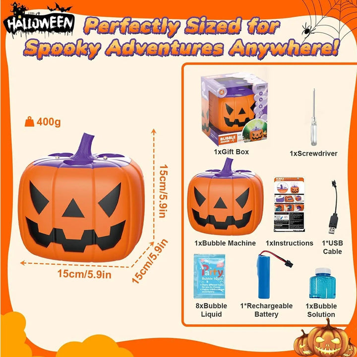Halloween-pompoen-bellenblaasmachine met ledverlichting en automatische blazer voor feest en buitendecoratie