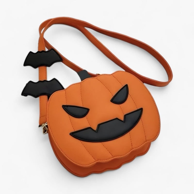 Halloween pompoentasje en handtas jack-o'-lantern crossbodytas met vleermuisaccenten