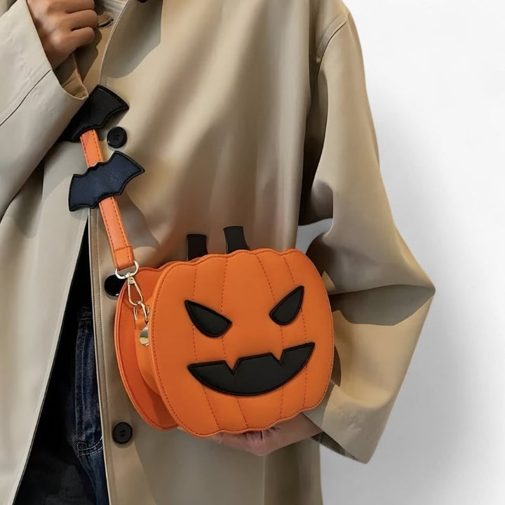 Halloween pompoentasje en handtas jack-o'-lantern crossbodytas met vleermuisaccenten